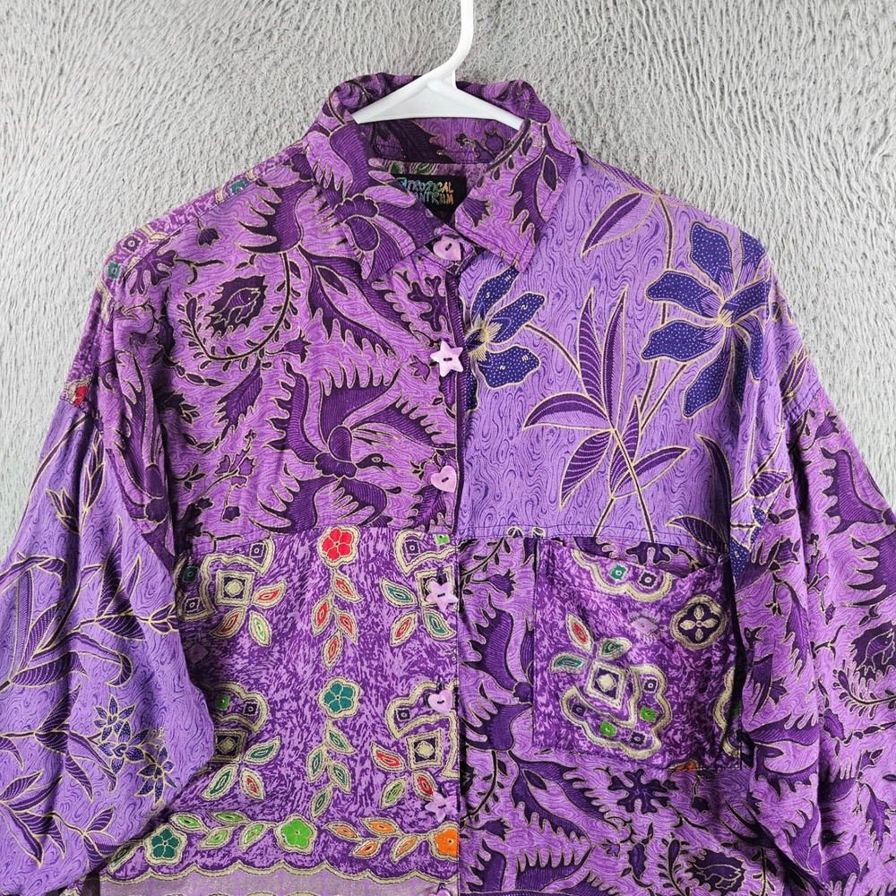 Tropical Tantrum Purple Batik Patchwork Shirt Wom… - image 3